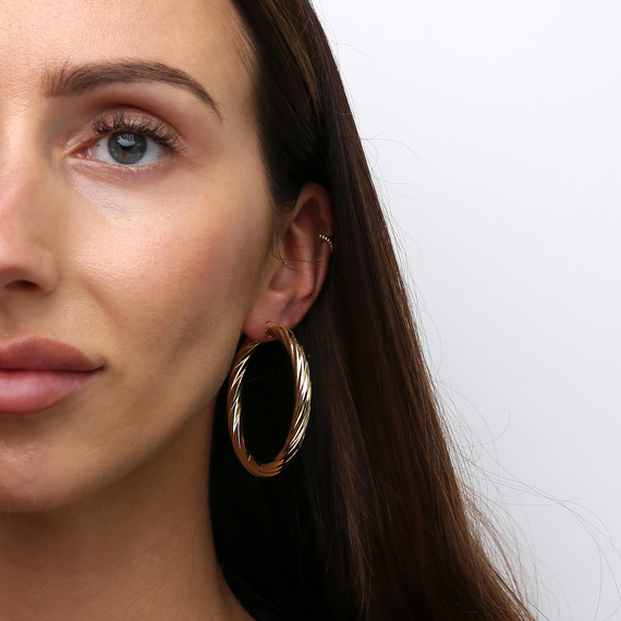 Gold Kreis Ohrringe 585 dick eingeschnittene Diamant besetzt 25 mm