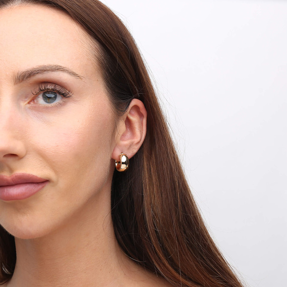 Goldene Ohrringe dicke Ringe 585er Gold glatte Kugeln mit Verschluss 1,5 cm