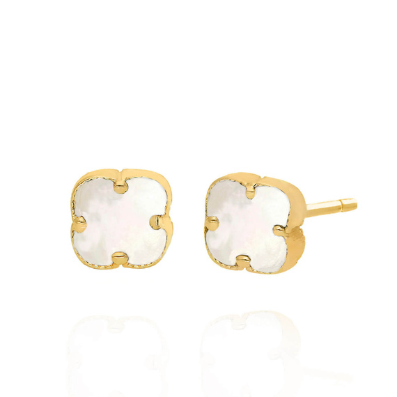 Goldohrringe 585 Kleeblätter Blumen Perlmutt auf einem 7 mm Stift