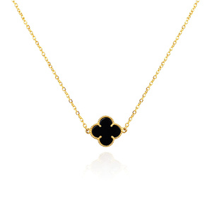 Gold 585 Kleeblumen-Halskette mit schwarzem Onyx