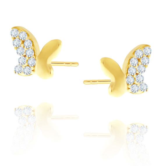 Goldene Schmetterlingsohrringe mit Zirkonen 585 auf einer Stange