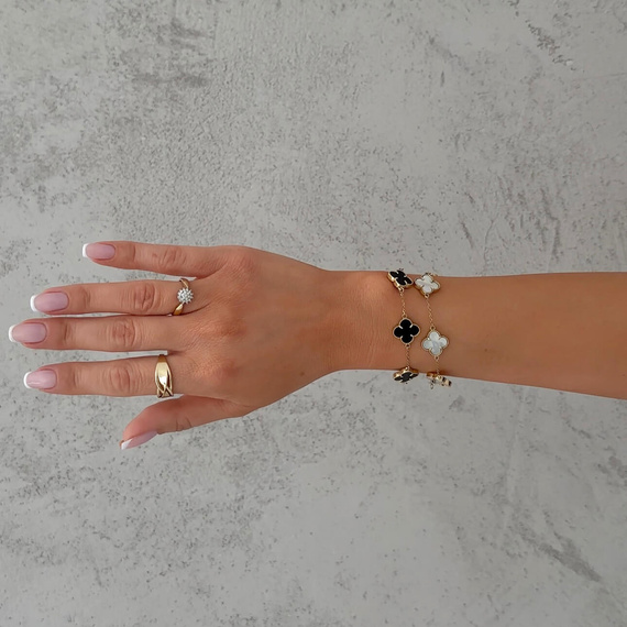 Goldarmband große Kleeblätter 585 Naturstein Perlmutt