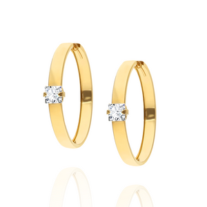 Gold-Ohrringe 585 breite Kreise mit Zirkonia 3,9 cm