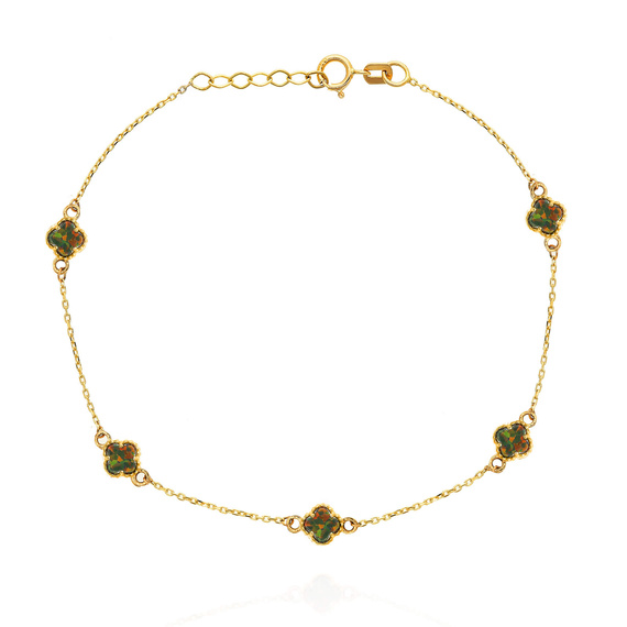 Goldarmband mit Blumen 585 Kleeblätter in Goldfassung Opal 18-20 cm