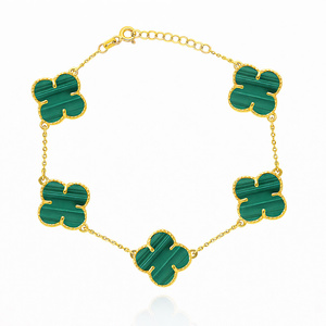 Großes Goldarmband 585 mit Klee Naturstein Malachit