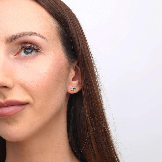 Goldene Ohrringe mit Schmetterlingen 585 Schmetterlinge mit Zirkonia auf Steckern