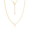 Gold 585 Festkreuz Halskette auf Kreis mit Zirkonia am Verschluss 42 - 45 cm
