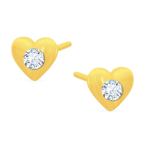 Goldherz-Ohrringe mit Zirkonia auf einem 585 Daisy-Stift