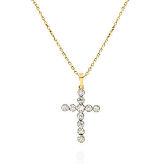 Goldener Anhänger Kreuz 585 Kreuz weiße Zirkonia diamantiert zweifarbig