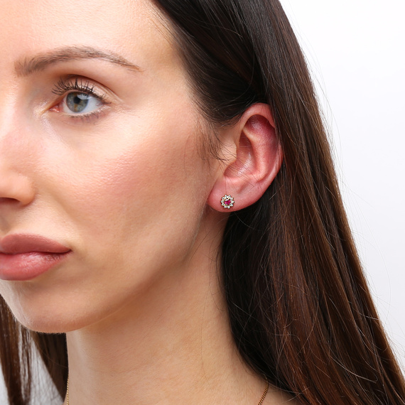 Gold-Ohrringe 585 ovale Rubine Diamanten 0,71 ct