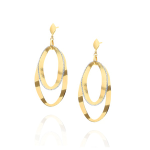 Gold 585 große Anhänger Diamant Doppelspiegel Post Ohrringe 