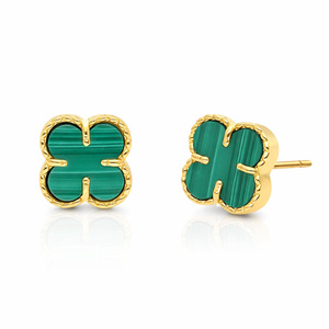 Gold Klee Ohrringe 585 Kleeblätter Blumen natürlichen Malachit auf Stick