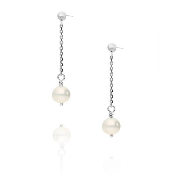 Gold lange Anhänger Ohrringe mit Perle 585 Weißgold Post