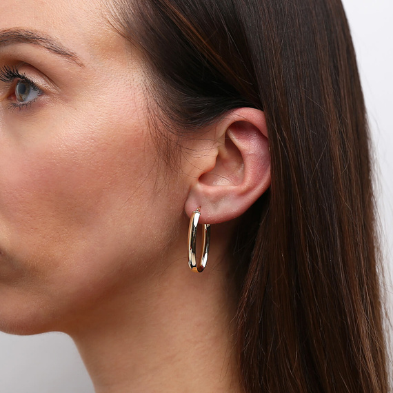 Große ovale Kreis Ohrringe Gold 585 Eier glatt creole 3 cm