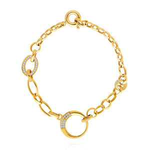 Breites 585 Goldarmband mit großen Gliedern und Zirkonia, 19 cm