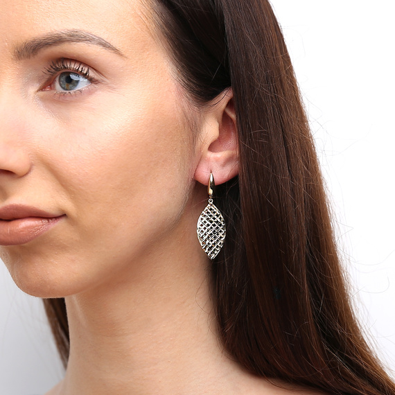 Goldohrringe 585 länglich durchbrochener Diamant englische Schließe