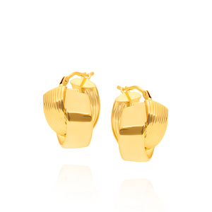 Gold Doppelkreis Ohrringe 585 Kreise verflochten glatt facettiert Snap-on 1,7 cm