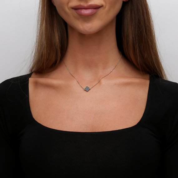 Gold 585 Kleeblumen-Halskette mit schwarzem Onyx