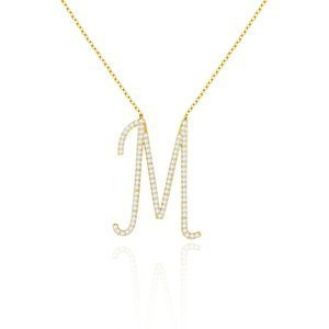 Feierliche Goldkette 585 Buchstabe M groß mit Zirkonen