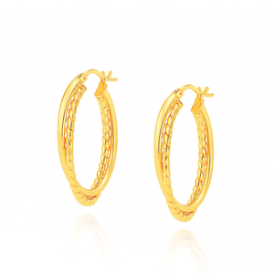 Goldene doppelte Creolen 585 glatt spiralförmig gedreht