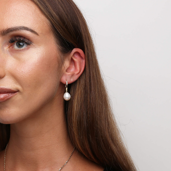 Gold oval natürlichen Perlen 585 Englisch Anhänger Ohrringe 3,2 cm