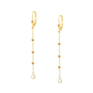 Gold lange 585 Anhänger Ohrringe auf Kette Zirkonia Kugeln