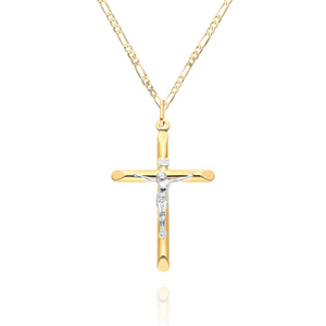 Goldanhänger 585 Jesus am Kreuz Weiß- und Gelbgold groß