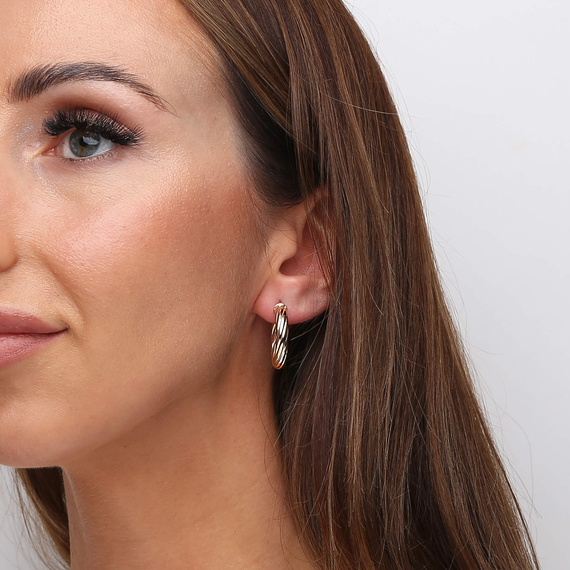 Gold Kreis Ohrringe 585 dick eingeschnittene Diamant besetzt 25 mm