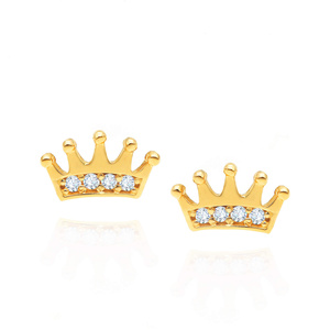 Goldene Ohrringe Krone 585 Krone mit Zirkonia auf Steckstecker