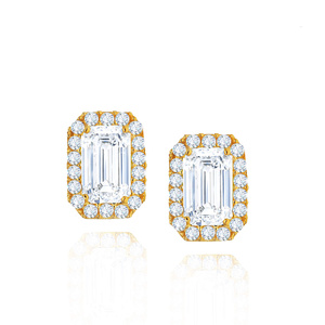 Gold 585 rechteckige Ohrringe mit Zirkonen auf einer Stange