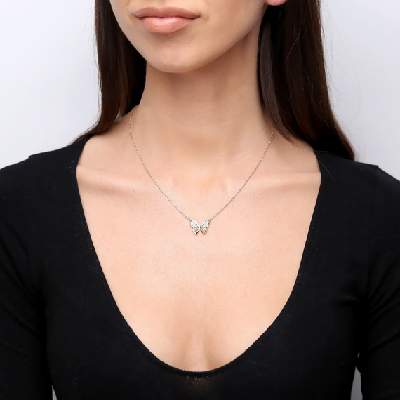 Damen Gold 585 Schmetterling Diamant Fußkettchen Kette Halskette