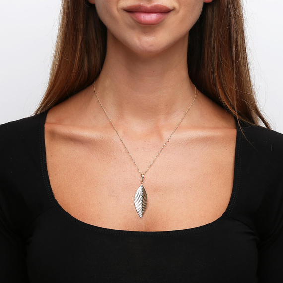 Gold große Blatt Anhänger 585 Zirkonia Diamanten