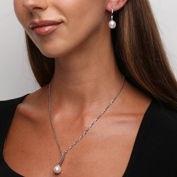 Damen Goldkette aus Weißgold 585 mit Zuchtperle 45 cm