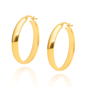 Goldene Ohrringe mit breitem Kreis 585, schlicht mit Druckknopf 3,5 cm