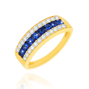 Gold 585 Diamant-Dreifachring mit weißen und schwarzen Diamanten 0,36 ct