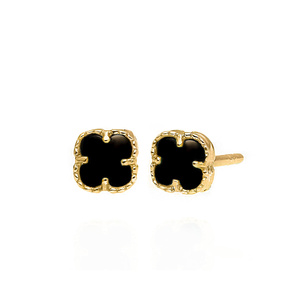 Gold Blume Ohrringe schwarz Kleeblätter auf Stick 585 Nyks