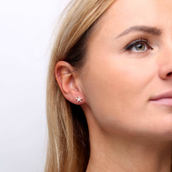 Gold 585 Seestern-Ohrringe mit Zirkoniastift