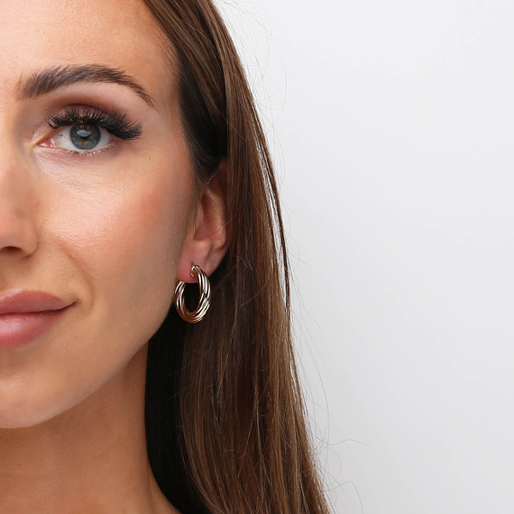 Gold Kreis Ohrringe 585 dick eingeschnittene Diamant besetzt 25 mm