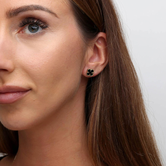 Goldohrringe 585 Kleeblätter Blumen Türkis am Stab