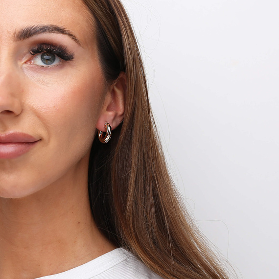 Gold Kreis Ohrringe 585 dick eingeschnittene Diamant besetzt 25 mm