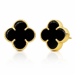 Gold große Klee Ohrringe mit Onyx 585 Kleeblumen natürlichen Onyx schwarz auf einem Post