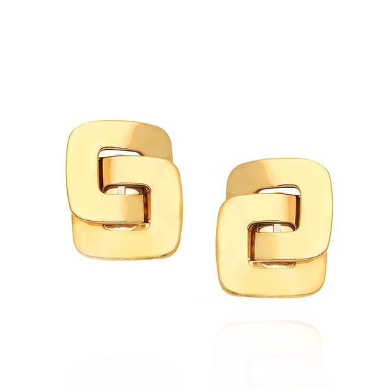 Goldene Ohrringe doppelte Quadrate 585 geometrisch glatt mit Steckverschluss