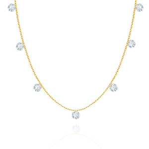 Gold 585 Choker-Halskette Weißer Zirkonia-Anhänger 7 Zirkonias