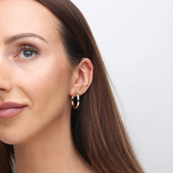 Goldene Ohrringe breite Kreise 585 glatt mit Verschluss 2,5 cm