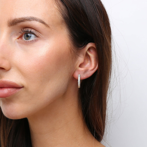 Goldkreis-Ohrringe 585 mit Zirkonen Durchmesser 1,5 cm