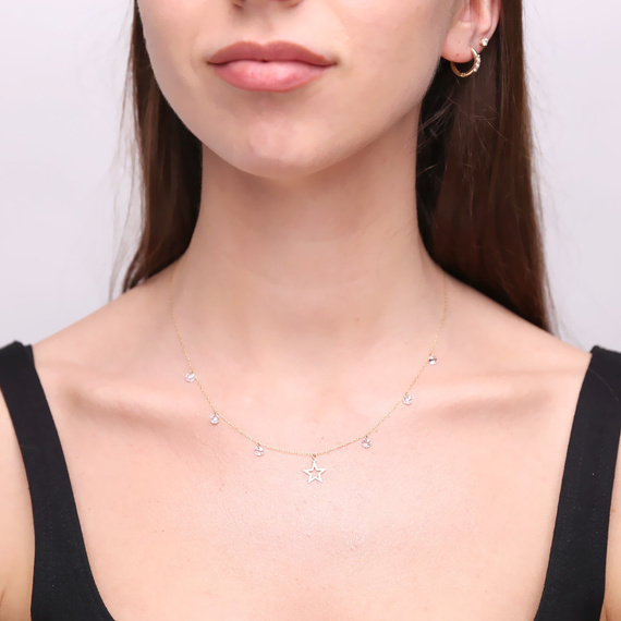 Gold Star und Zirkonia 585 Jasmine Halskette
