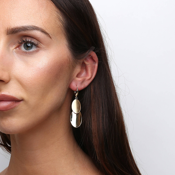 Gold 585 lange ovale englische Anhänger-Ohrringe aus Satin