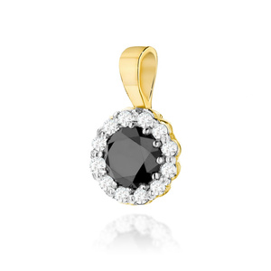 Runder Goldanhänger mit Diamanten 585 schwarzer Diamant 0,50 Karat weiße Diamanten 0,10 Karat