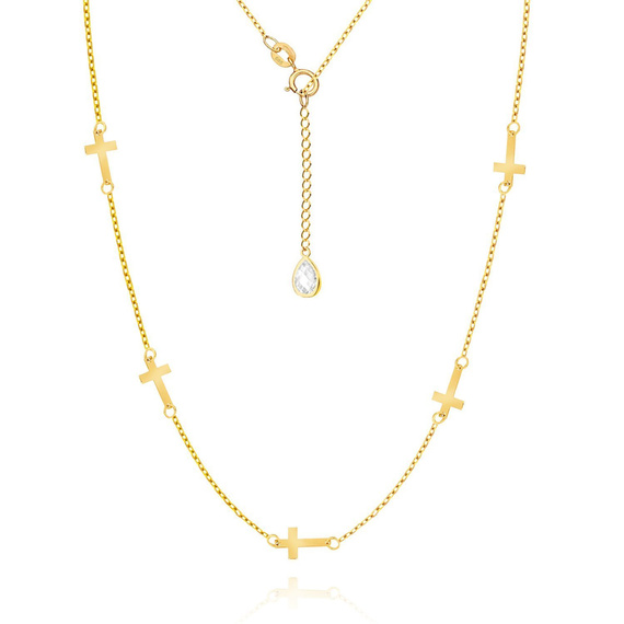 Gold 585 Halskette mit Kreuzen und Zirkonia an der Schließe