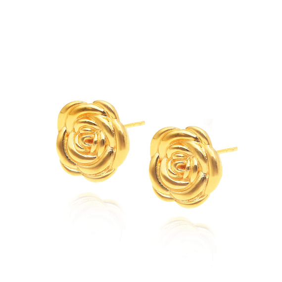 Goldene Ohrringe Rosen 585 Blumen auf Steckern